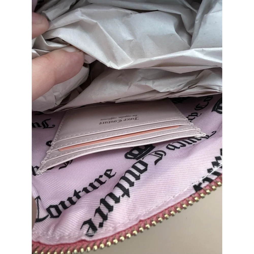 Juicy Couture Striped Canvas Wristlet Pouch Mint‎ Pink Paradise Makeup Bag NWOT